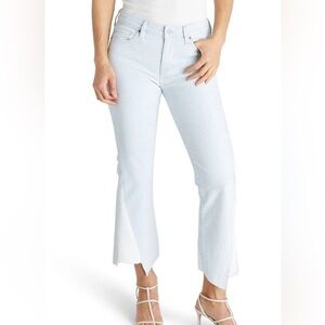 Etica Mickie Kick Flare Railroad Stripe Ankle Crop Jeans 26 Light Blue White